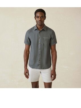 NWT Faherty Palma Linen Button-Down Shirt in Blackwashed Sz L $168